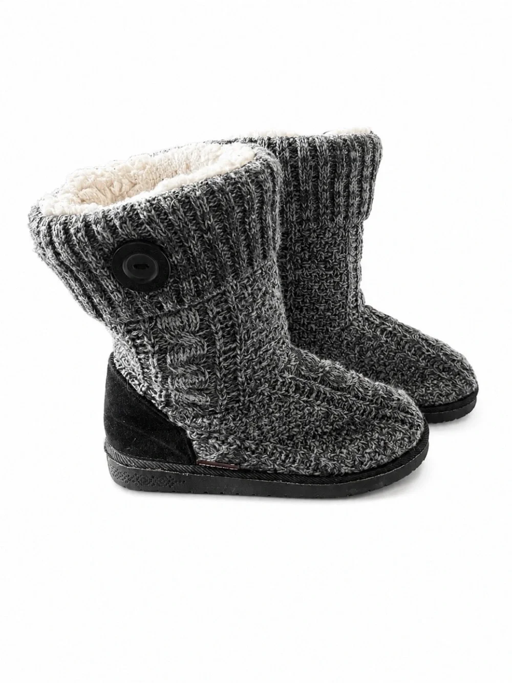 Muk Luks Big Girls Size 6 Black & Grey Knit Button Boots